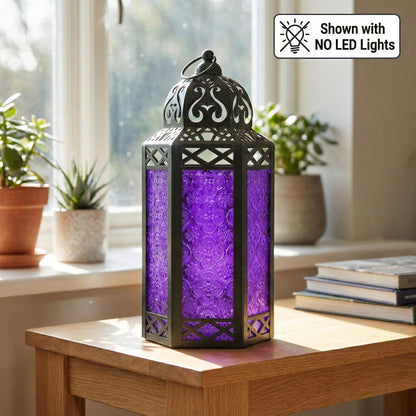 Metal Moroccan Decorative LED Fairy Lights Candle Lantern Holders for Indoor Home Fantasy Decor, Table Centerpieces, Outdoor Patio or Porch, Weddings, Medium - Purple Large - PT07