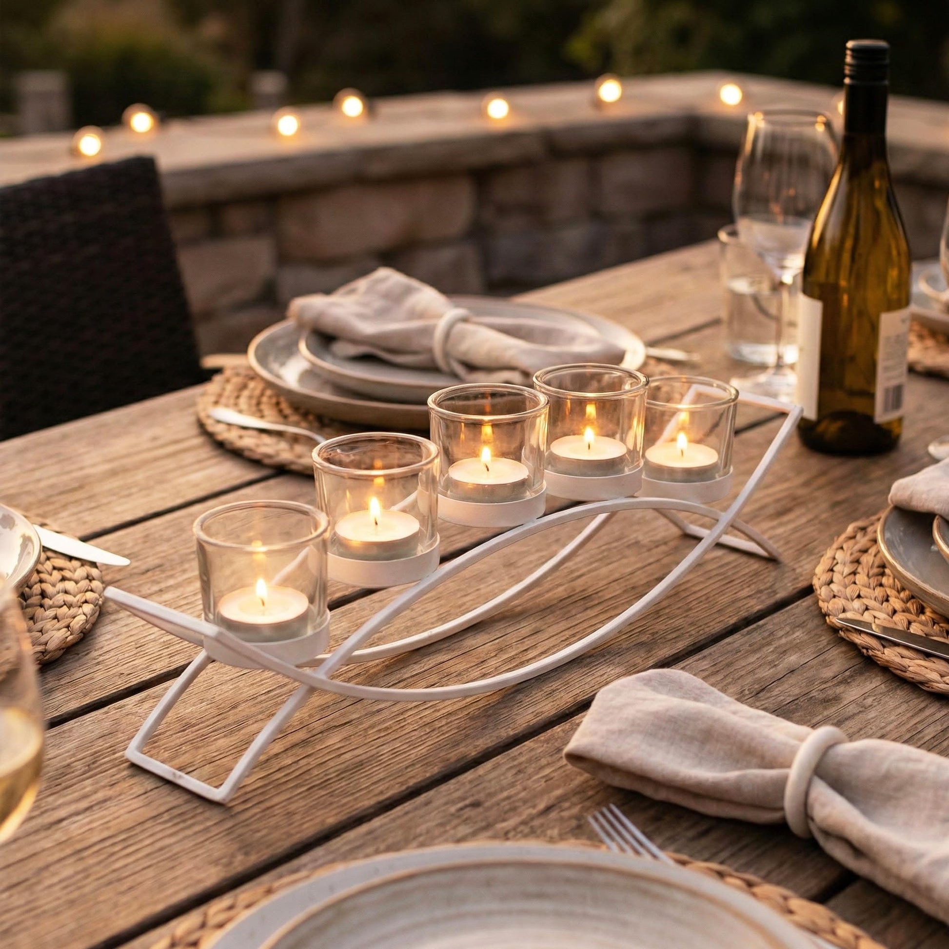 Iron Arch Table Centerpiece Decorations Long Candle Holder for Weddings, Patio, Kitchen, Dining Room, and Coffee Tables, White, Clear Chunky 5 Cups - White 5 Cup - PT06