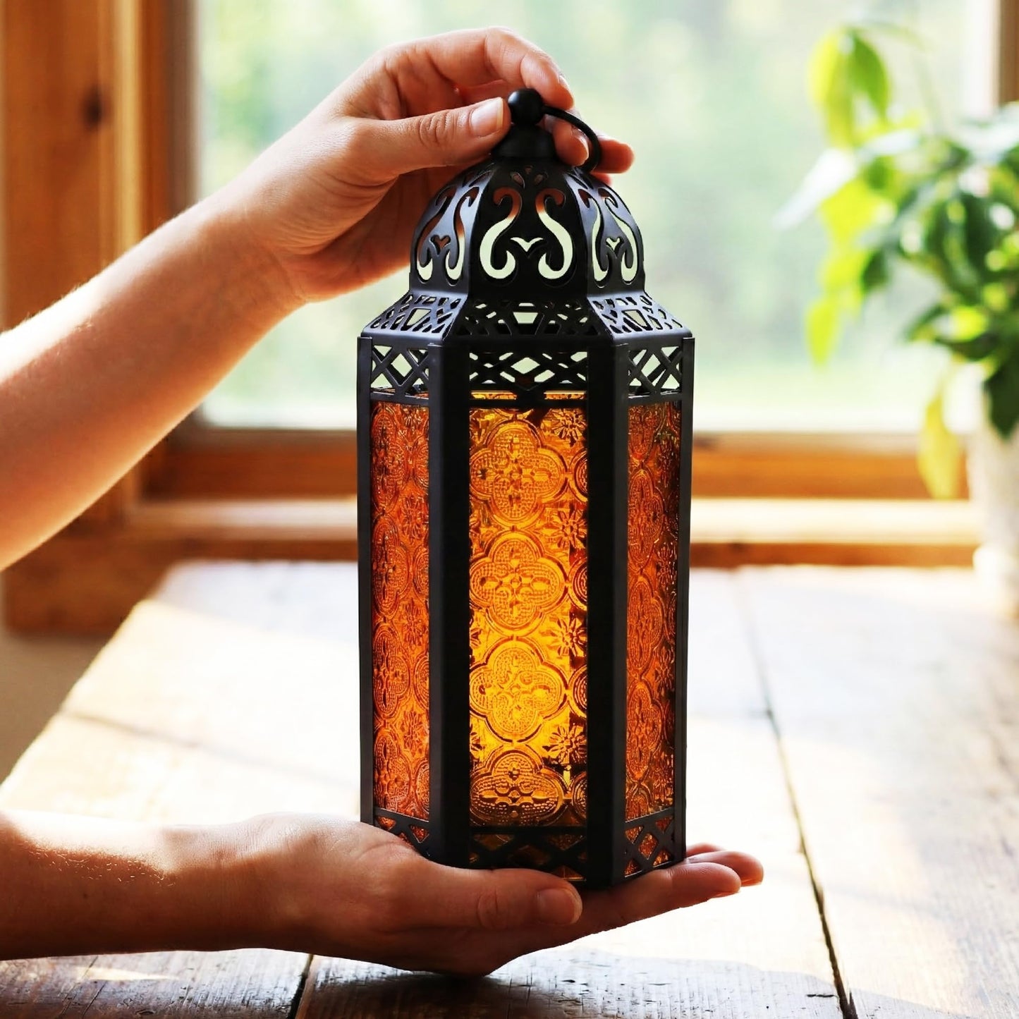 Metal Moroccan Decorative LED Fairy Lights Candle Lantern Holders for Indoor Home Fantasy Decor, Table Centerpieces, Outdoor Patio or Porch, Weddings, Medium - Amber Medium - PT04
