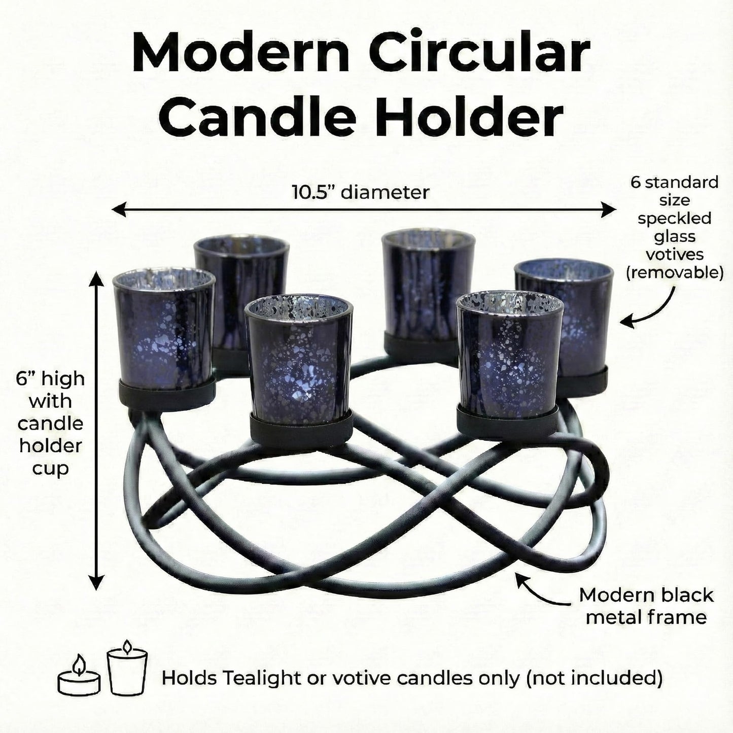 Halloween Candle Holder Centerpiece Decoration – Black Metal Iron 6-Cup Votive Tealight Holder for Spooky Table Gothic Decor, Kitchen & Dining Room, Coffee Tabl - Black 6-Cup - PT03