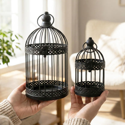 Birdcage Candle Lantern Set - Black Large and Small - PT03
