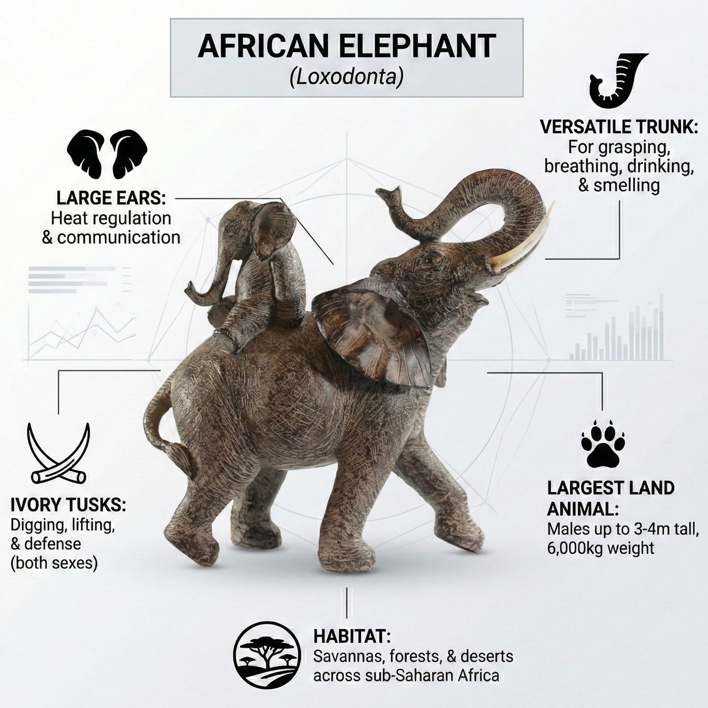 Large African Elephant Decor Gifts for Women, Elephant Sculpture Mother Carrying Baby Statue - Beige/Brown Mother Elephant Carrying Baby - PT02