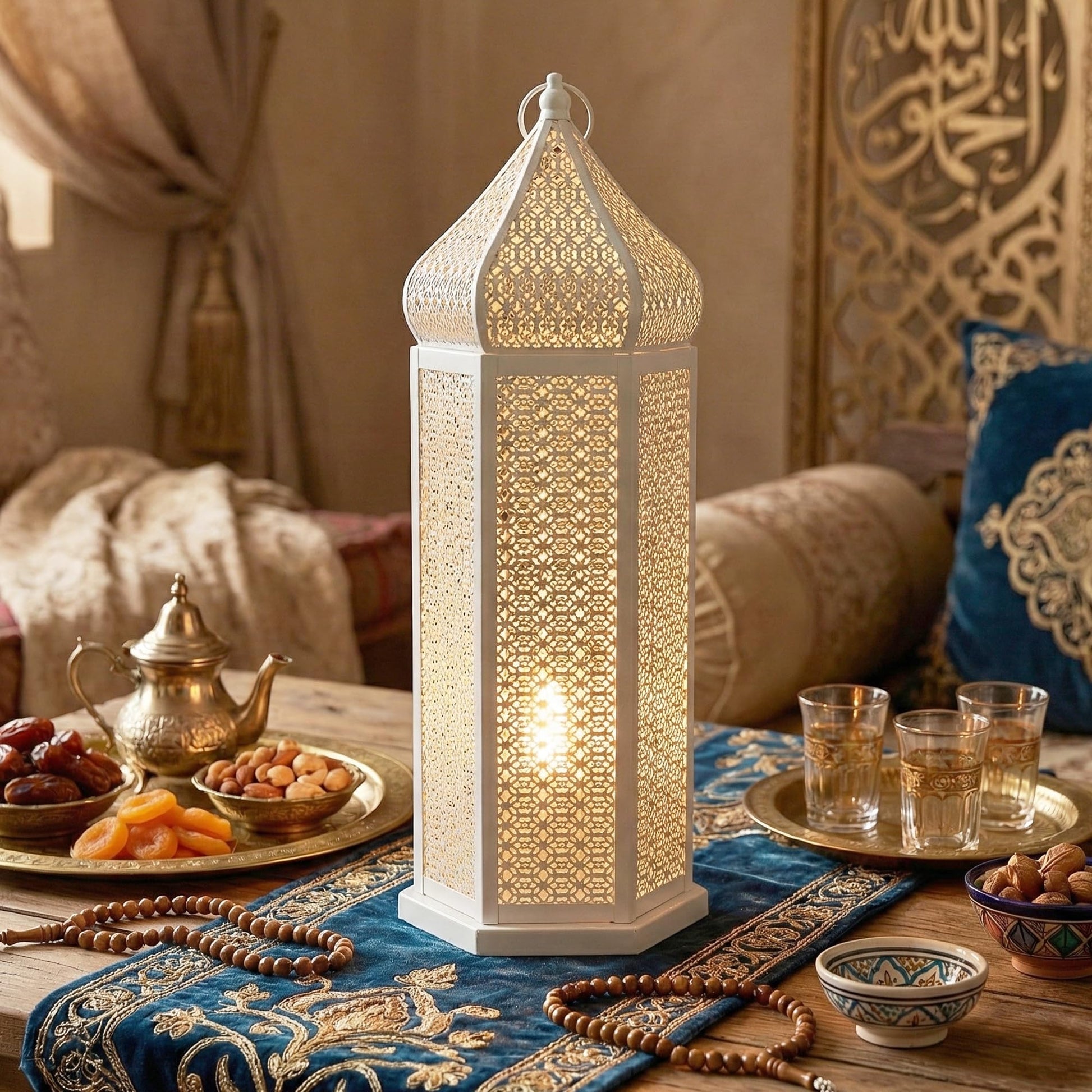 Tower Temple Moroccan Lantern Lamp Decorative Candle Holders - White Extra Large - PT05
