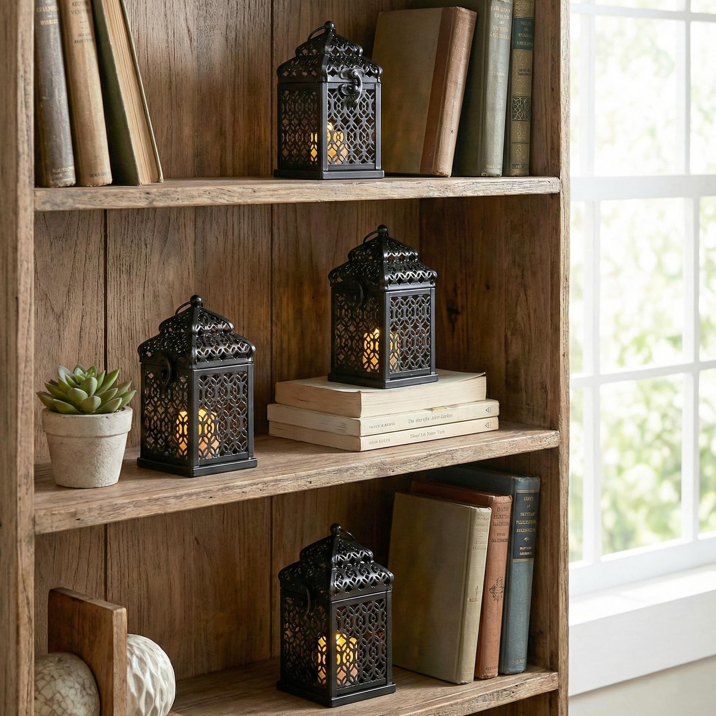 Mini Golden Tower Temple Moroccan Lantern Lamp Decorative Candle Holders for Ramadan Decorations, Hanging, Outdoor Patio or Porch, Indoor Home Decor, Set of 4 - Black Mini - PT02