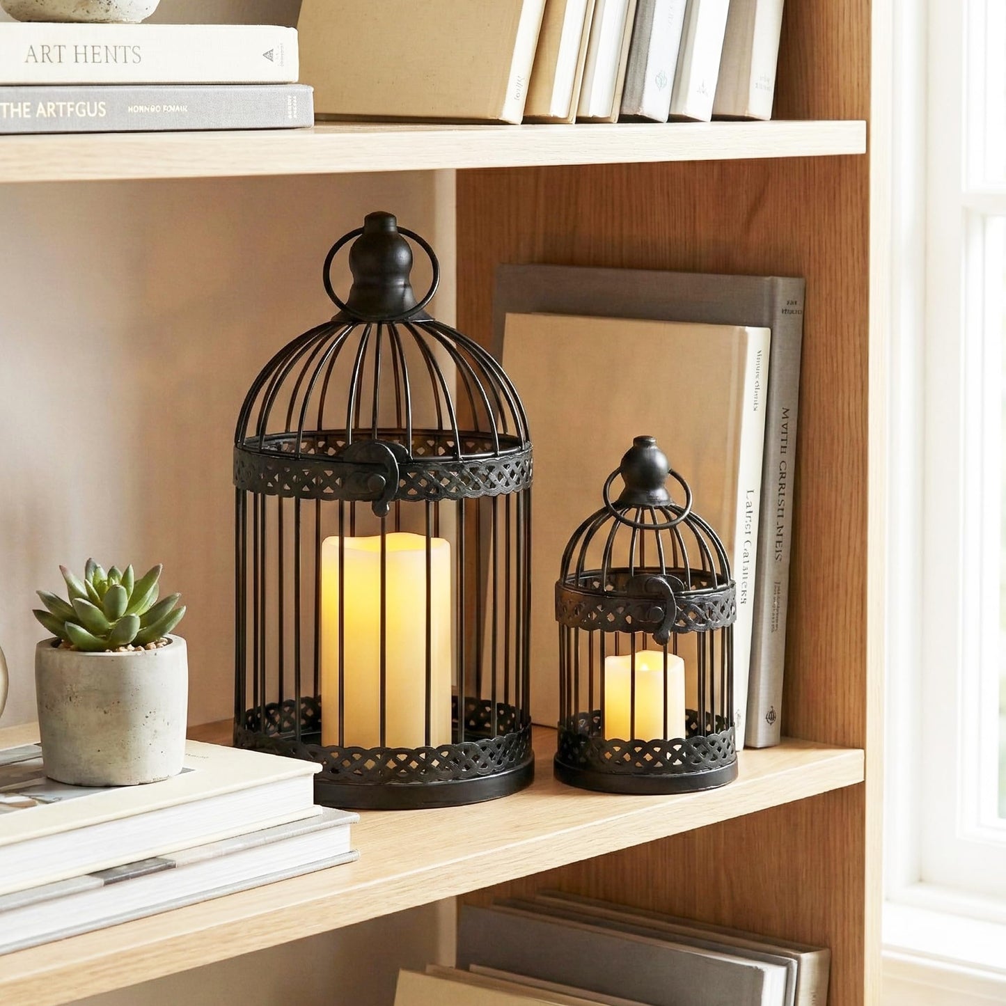Birdcage Candle Lantern Set - Black Large and Small - PT05