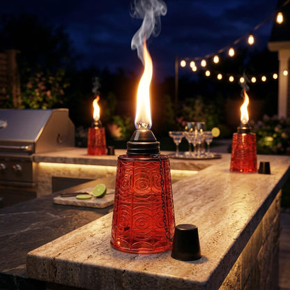 Citronella Table Top Torches for Outdoor Patio, 16oz Decorative Glass Torch Citronella Candles for Outside Deck, Garden, Parties, Set of 3, Red - Red - PT06
