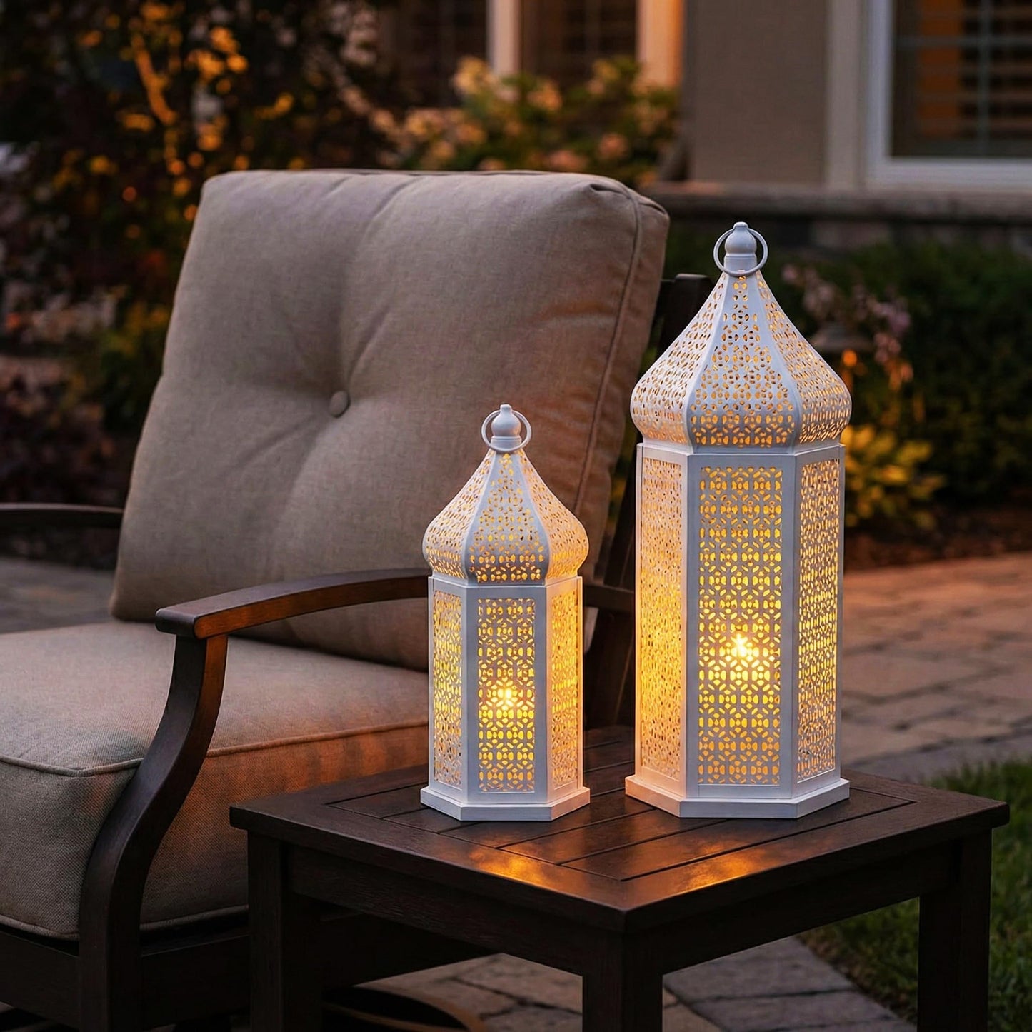 Tower Temple Moroccan Lantern Lamp Decorative Candle Holders - White Set of 2 - PT08