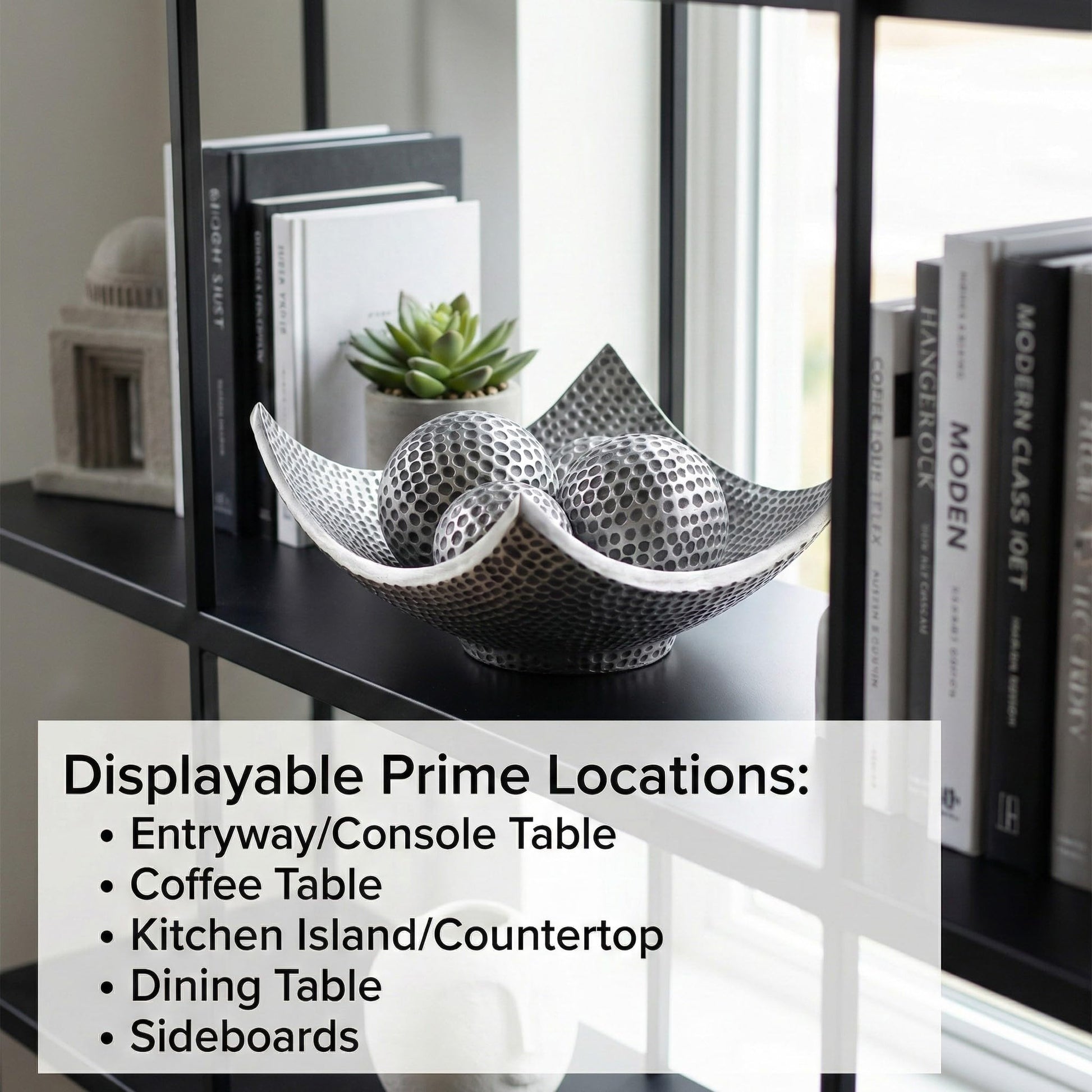 5pc Bowl Table Centerpieces for Dining Room, Large Decorative Bowls for Coffee Table Decor, Kitchen, Orbs/Balls Included, Silver - Silver Large - PT03