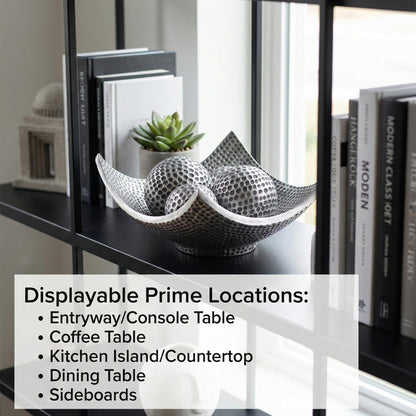5pc Bowl Table Centerpieces for Dining Room, Large Decorative Bowls for Coffee Table Decor, Kitchen, Orbs/Balls Included, Silver - Silver Large - PT03