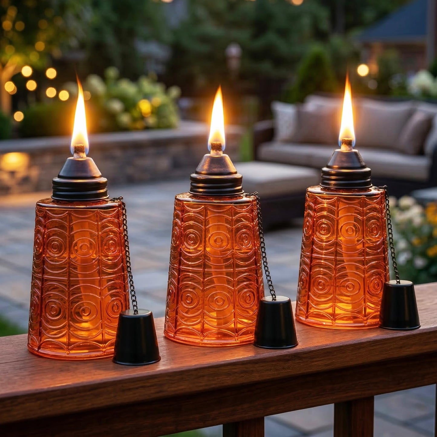 Citronella Table Top Torches for Outdoor Patio, 16oz Decorative Glass Torch Citronella Candles for Outside Deck, Garden, Parties, Set of 3, Amber - Amber - PT03