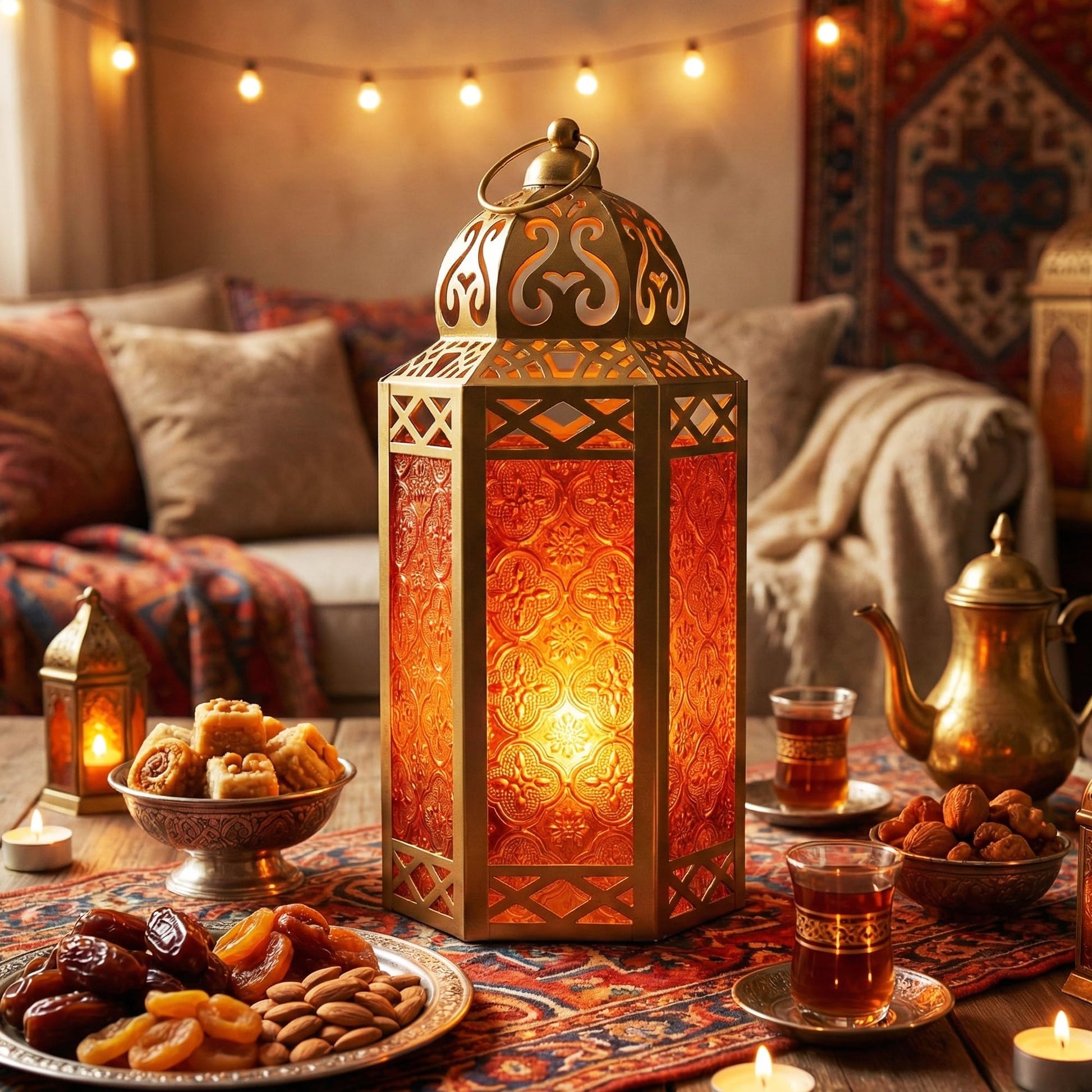 Gold Metal Decorative Moroccan Lantern Candle Holder Lamp - Indoor/Outdoor, Home Decor, Patio, Weddings, Christmas - Gold/Amber Large - PT04
