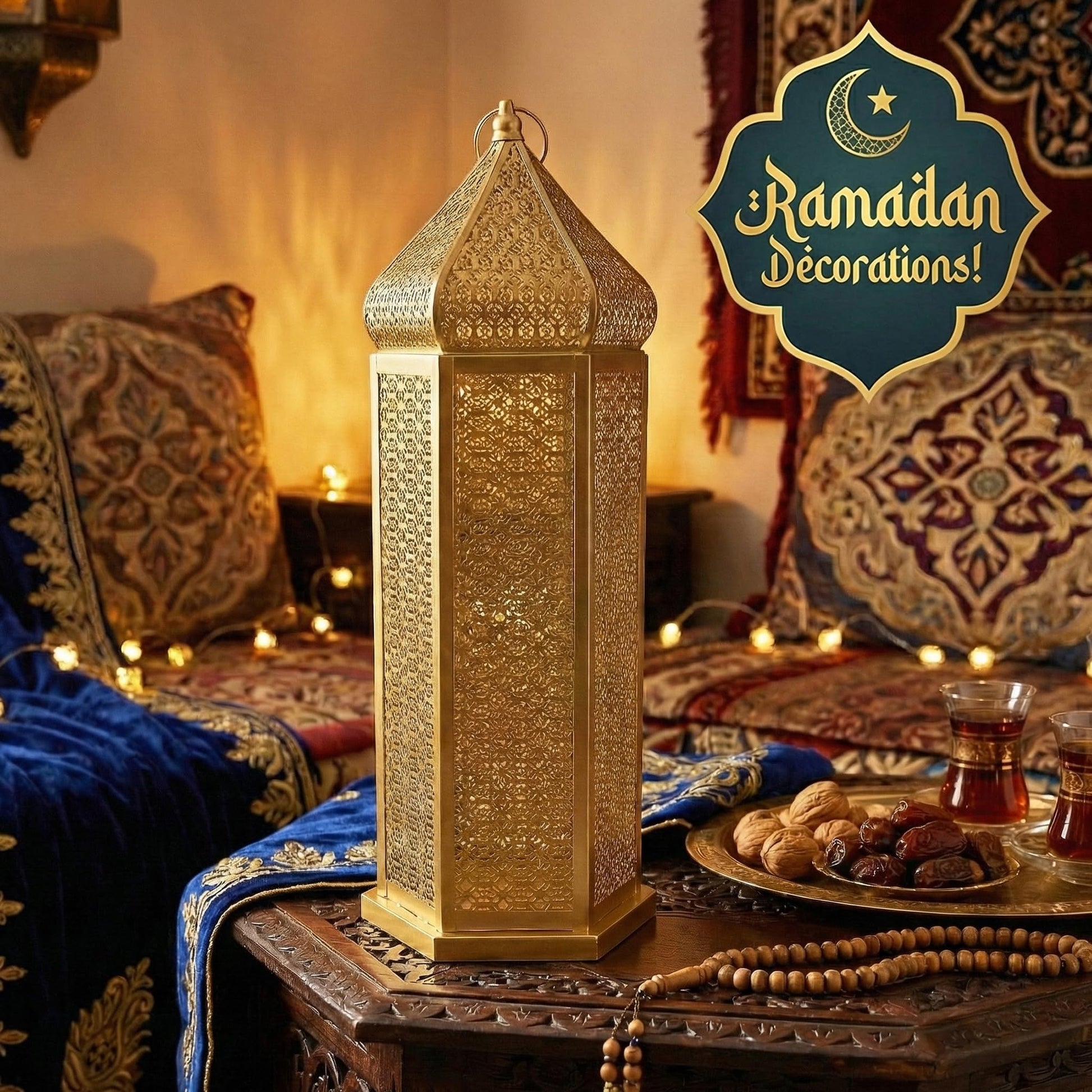 Tower Temple Moroccan Lantern Lamp Decorative Candle Holders - Gold Extra Large - PT07