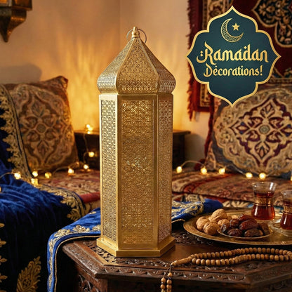 Tower Temple Moroccan Lantern Lamp Decorative Candle Holders - Gold Extra Large - PT07