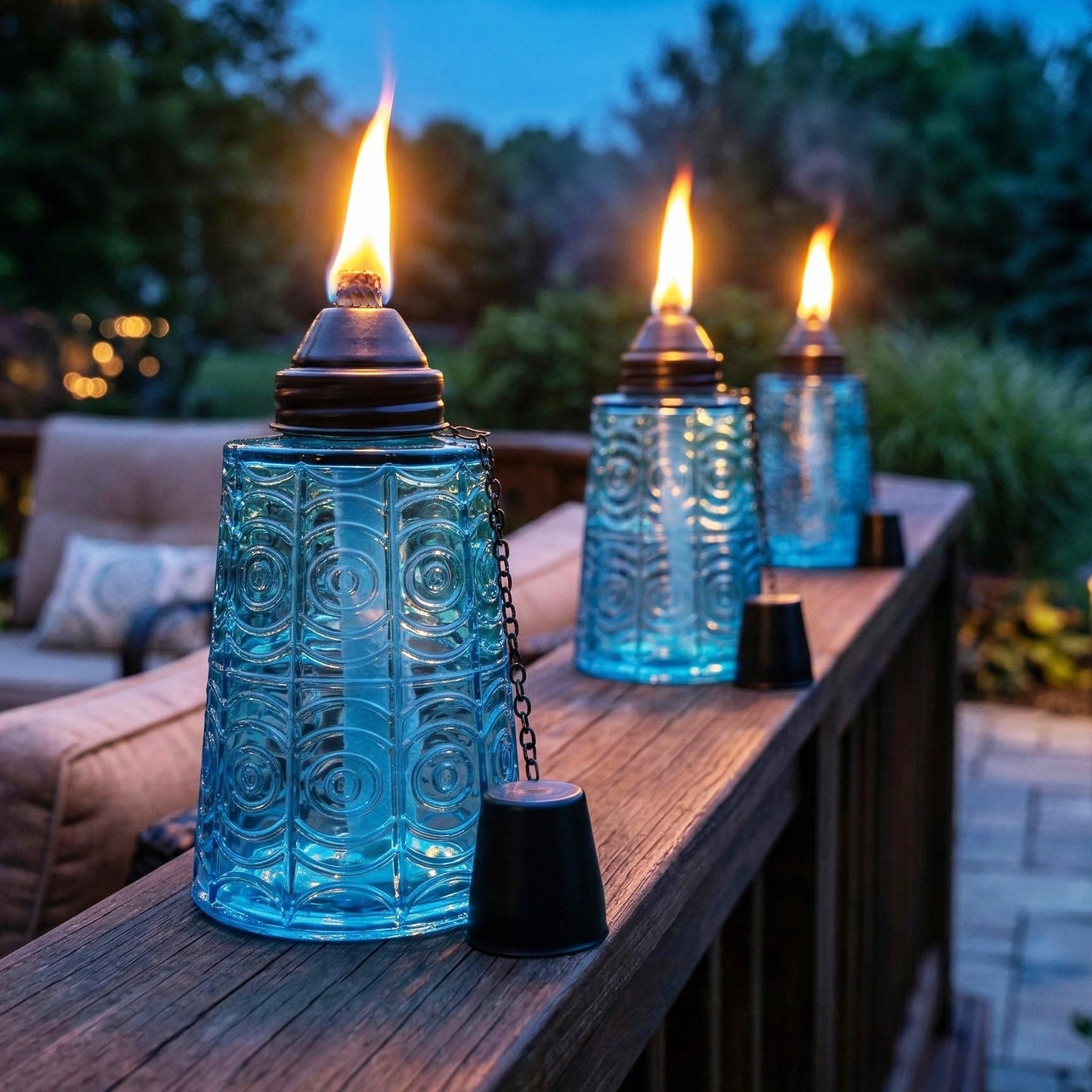 Citronella Table Top Torches for Outdoor Patio, 16oz Decorative Glass Torch Citronella Candles for Outside Deck, Garden, Parties, Set of 3, Blue - Blue - PT07