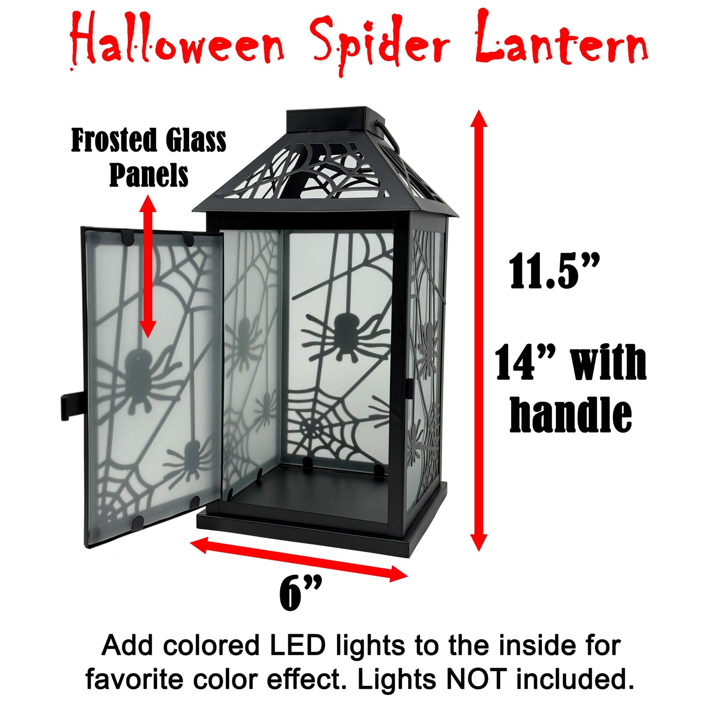 11.5" Halloween Spider Candle Lantern - Decorative Spooky Tabletop Light for Haunted House, Gothic Home, Front Porch & Party Decor, Metal with Frosted Glass (Ca - Dark Gray - PT05