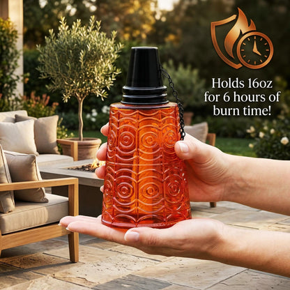 Citronella Table Top Torches for Outdoor Patio, 16oz Decorative Glass Torch Citronella Candles for Outside Deck, Garden, Parties, Set of 3, Amber - Amber - PT02
