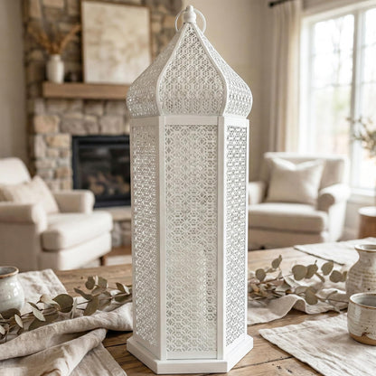 Tower Temple Moroccan Lantern Lamp Decorative Candle Holders - White Extra Large - MAIN