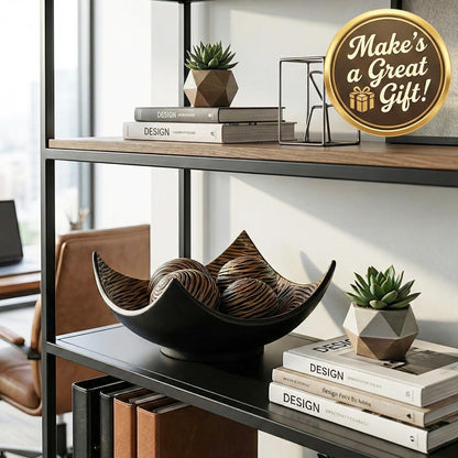 5pc Large Decorative Scoop Bowl Set with Stylish Orbs/Balls – Elegant Centerpiece for Dining/Kitchen Table, Living Room, or Office Decor, 14" diagonal. 11" wide - Brown 14 inches - PT06