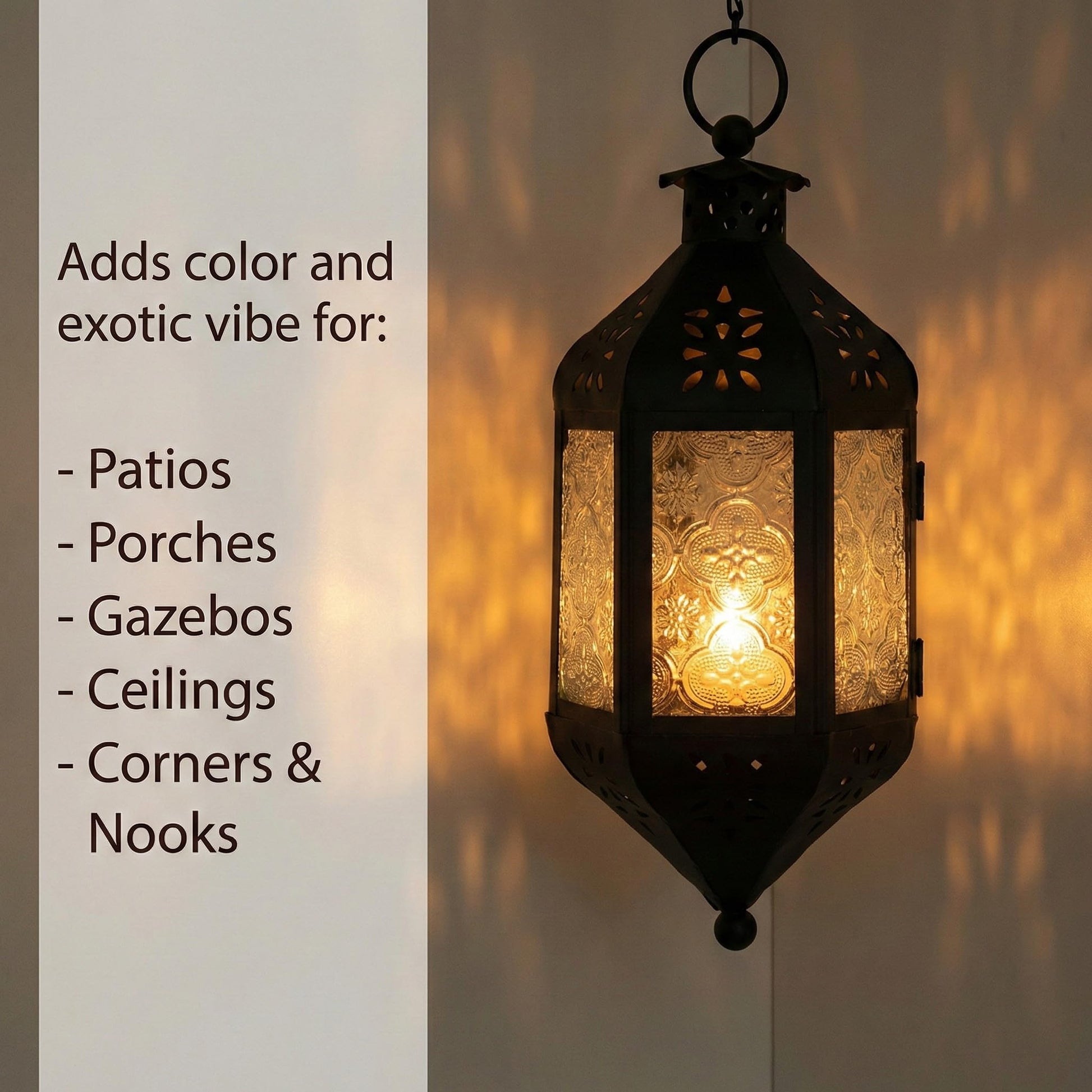 11.5" Hanging Moroccan Decorative Candle Lantern Lamp – Indoor/Outdoor Tea Light Candle Holder for Patio, Porch, Ramadan or Home Decor, Frosted Clear - Clear - PT01