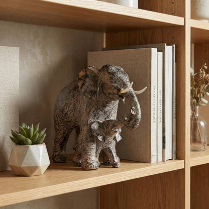 Large Elephant Decor Gifts for Women, African Elephants Mother with Walking Baby Statue - Gray Mother Elephant with Walking Baby - PT04