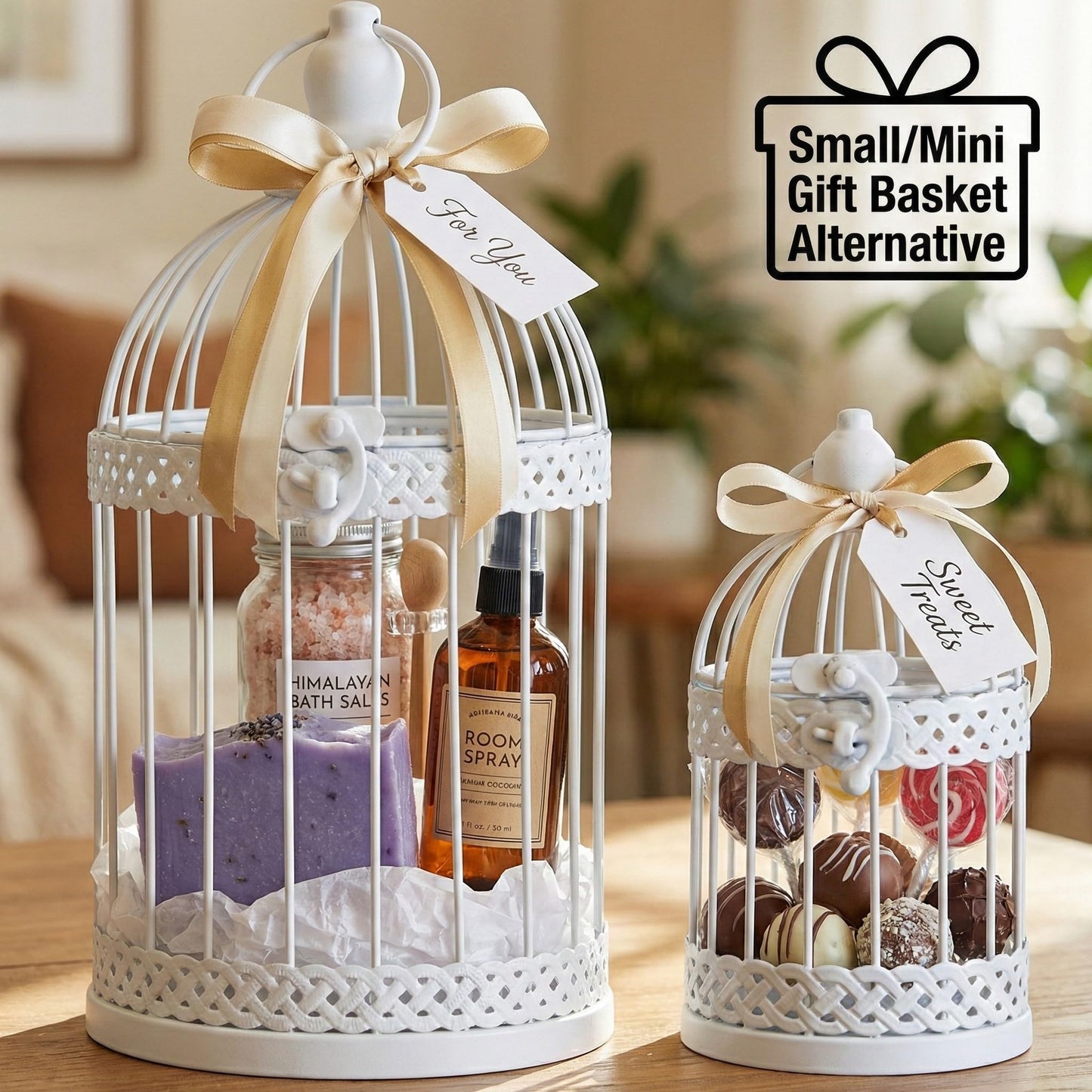 Birdcage Candle Lantern Set - White Large and Small - PT04