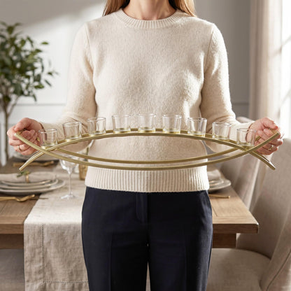 36" Extra Long Iron Arch Table Centerpiece Decorations Long Candle Holder for Weddings, Patio, Kitchen, Dining Room, and Coffee Tables, Gold, Clear Chunky 10 Cu - Gold/Clear 10 Cup - PT02