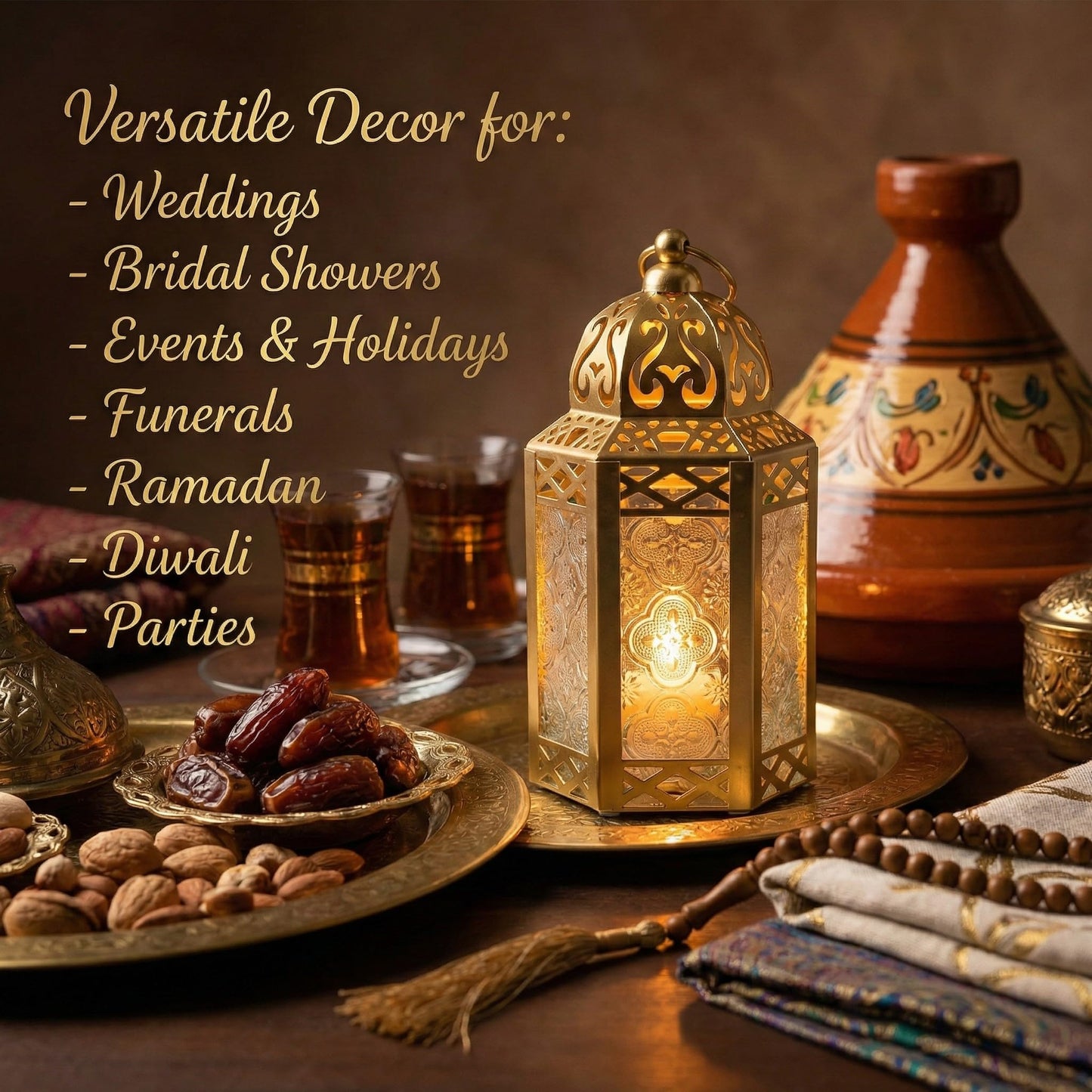 Gold Metal Decorative Moroccan Lantern Candle Holder Lamp - Indoor/Outdoor, Home Decor, Patio, Weddings, Christmas - Gold Small - PT02