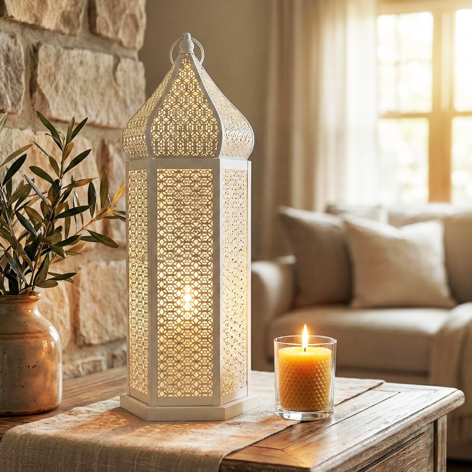 Tower Temple Moroccan Lantern Lamp Decorative Candle Holders - White Extra Large - PT01
