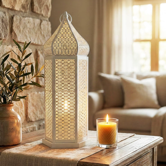 Tower Temple Moroccan Lantern Lamp Decorative Candle Holders - White Extra Large - PT01