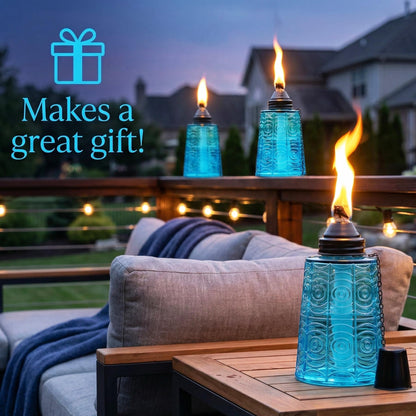 Citronella Table Top Torches for Outdoor Patio, 16oz Decorative Glass Torch Citronella Candles for Outside Deck, Garden, Parties, Set of 3, Blue - Blue - PT02
