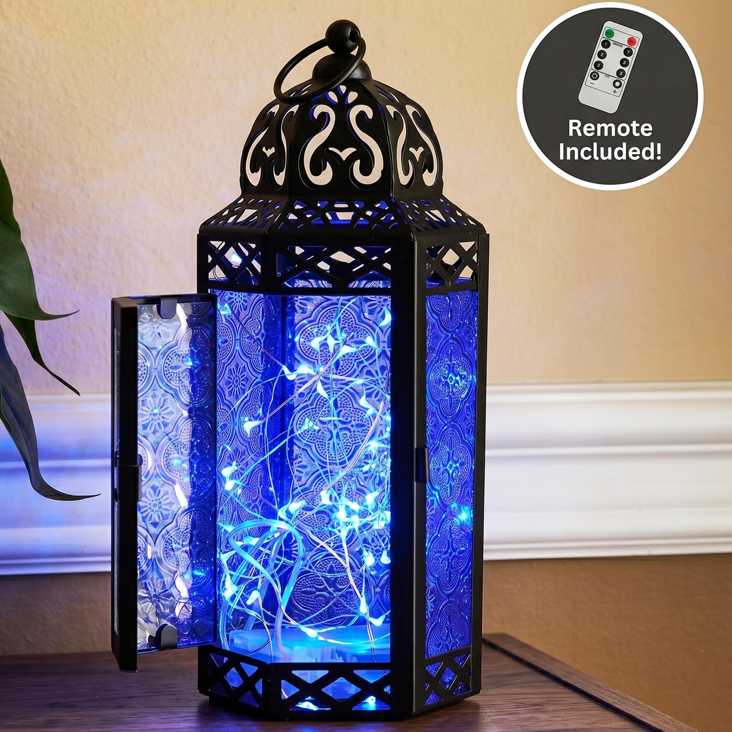 Metal Moroccan Decorative LED Fairy Lights Candle Lantern Holders for Indoor Home Fantasy Decor, Table Centerpieces, Outdoor Patio or Porch, Weddings, Medium - Cobalt Medium - PT02