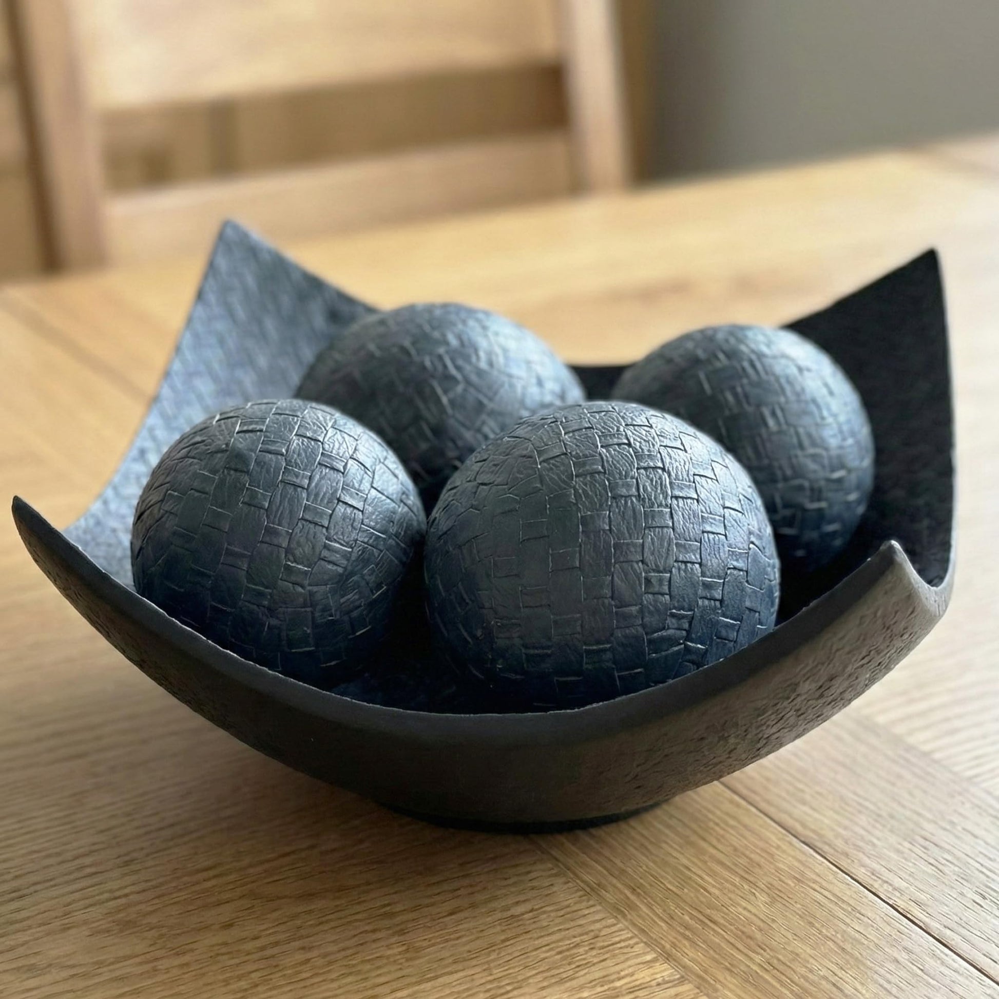 5pc Scoop Bowl Table Centerpieces for Dining Room, Large Decorative Bowls for Coffee Table Decor, Kitchen, Orbs/Balls Included, 14" diagonal. 11" wide and 5.75" - Charcoal Black Large - PT08