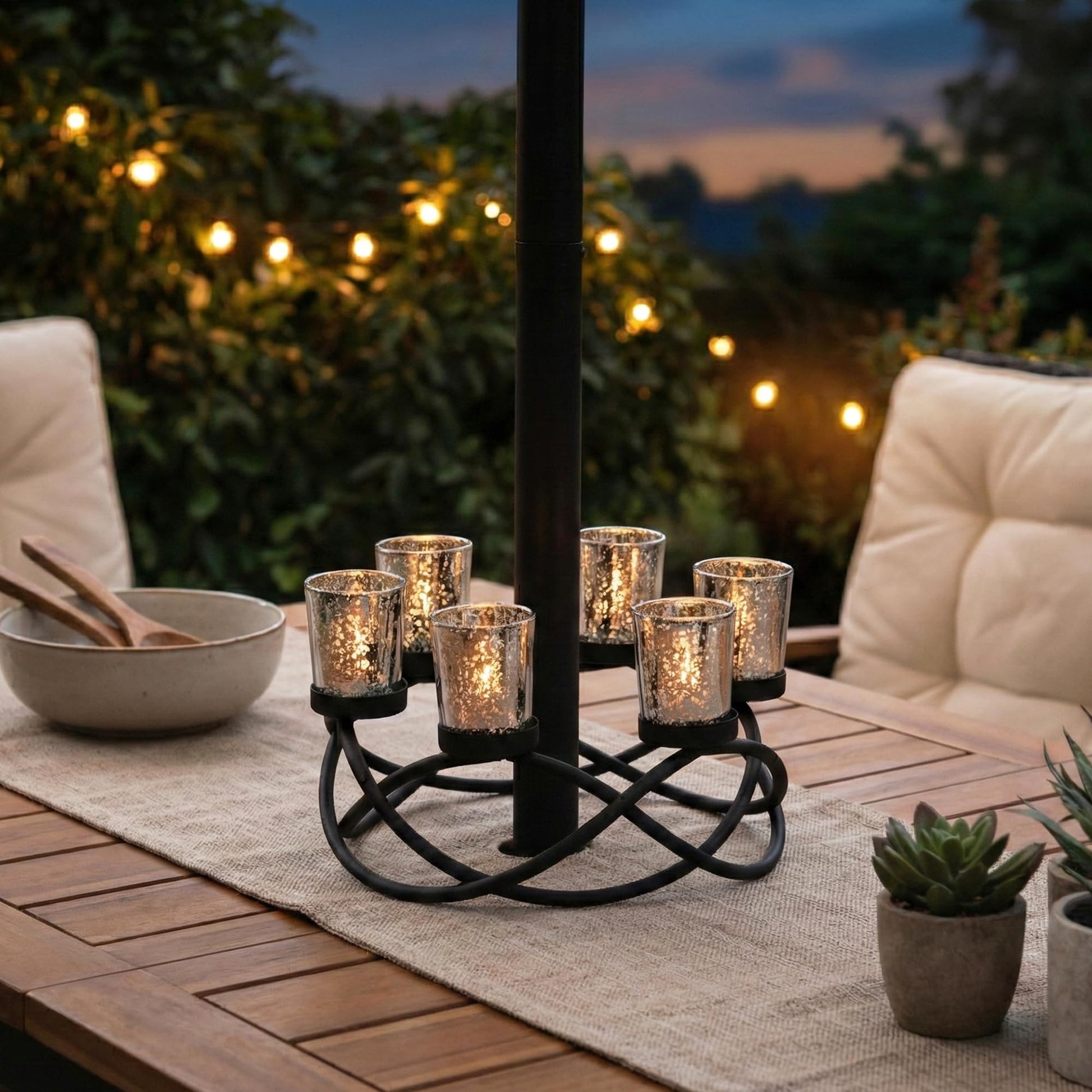 Iron Round Table Decor Christmas Centerpiece Decorations Candle Holder for Weddings, Outdoor Patio, Dining Room, and Coffee Tables, Glass Votive Tealight Holder - Black/Silver 6-Cup - PT03