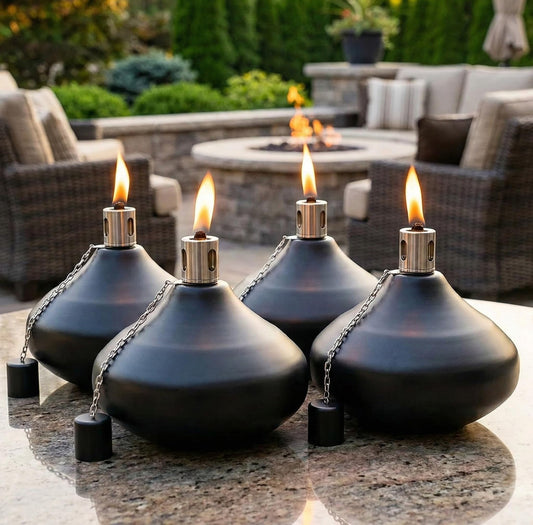 Citronella Torch Candles for Outdoor Patio and Deck - 30oz Large Table Top Stainless Steel Metal Burner Torches for Outside, Black Finish, Set of 4 - Black Finish 4 Count - MAIN
