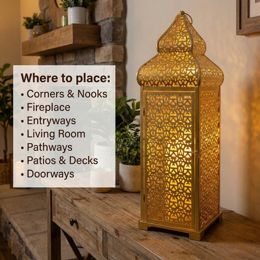 Temple Moroccan Lantern Lamp Decorative Candle Holders - Gold 22" - PT01