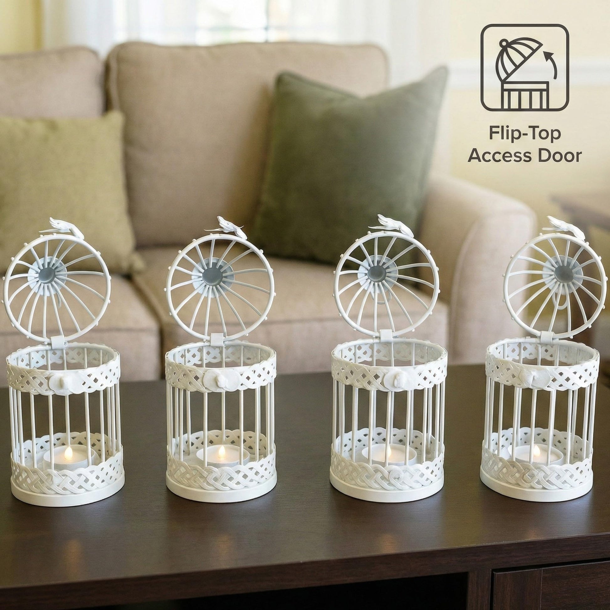 Birdcage Candle Lantern Set - White Small - PT08