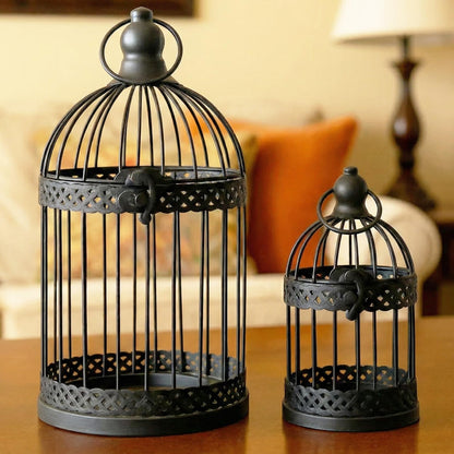 Birdcage Candle Lantern Set - Black Large and Small - MAIN