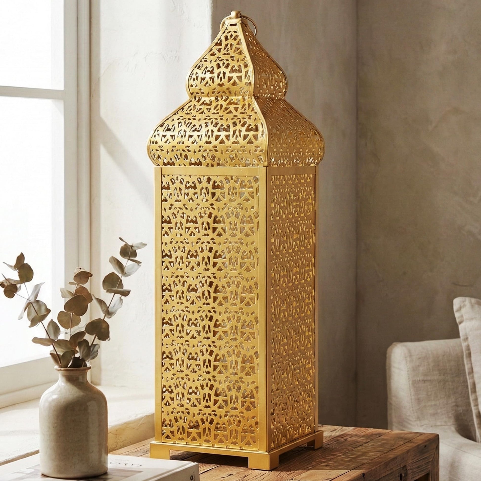 Temple Moroccan Lantern Lamp Decorative Candle Holders - Gold 22" - MAIN