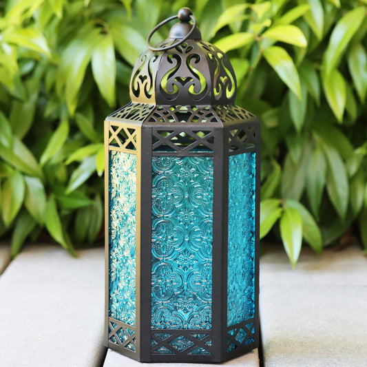 6pk Large Metal Moroccan Decor Candle Lantern, Decorative Candle Holder Lamp for Ramadan, Indoor Home Decor, Patio, Weddings, Table or Hanging, Assorted Colors - Assorted Large - PT01