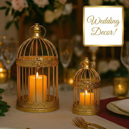 Birdcage Candle Lantern Set - Gold Large and Small - PT08