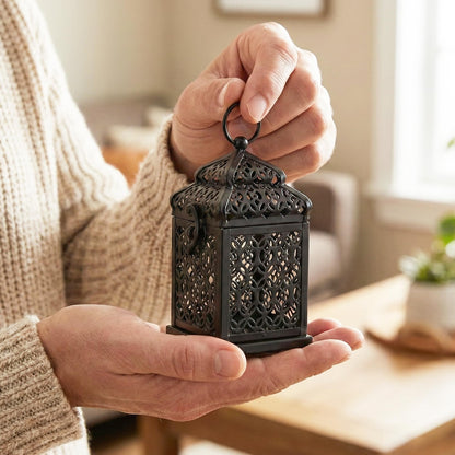 Mini Golden Tower Temple Moroccan Lantern Lamp Decorative Candle Holders for Ramadan Decorations, Hanging, Outdoor Patio or Porch, Indoor Home Decor, Set of 4 - Black Mini - PT04