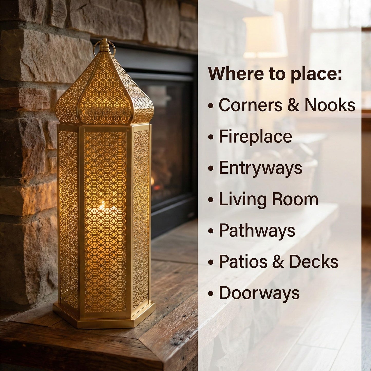 Tower Temple Moroccan Lantern Lamp Decorative Candle Holders - Gold Extra Large - PT02