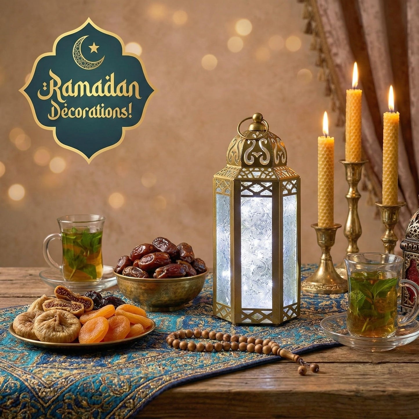 Metal Moroccan Decorative LED Fairy Lights Candle Lantern Holders for Indoor Home Fantasy Decor, Table Centerpieces, Outdoor Patio or Porch, Weddings, Medium - Gold Medium - PT05