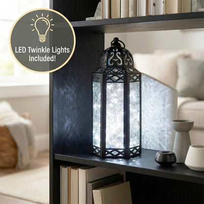 Metal Moroccan Decorative LED Fairy Lights Candle Lantern Holders for Indoor Home Fantasy Decor, Table Centerpieces, Outdoor Patio or Porch, Weddings, Medium - Clear Medium - PT01