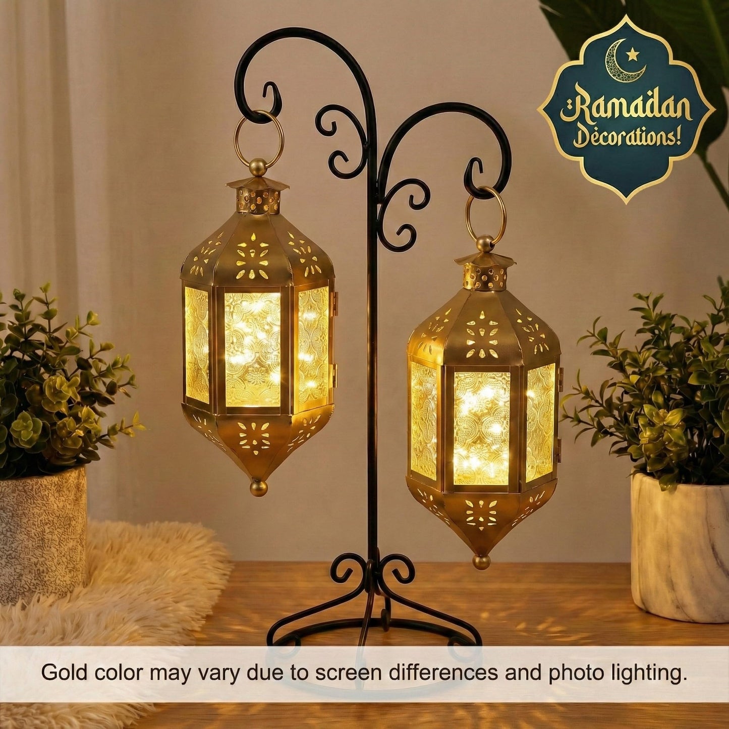 Hanging Moroccan Decorative Candle Lantern Holders for Outdoor Décor - Gold Hanging - PT01