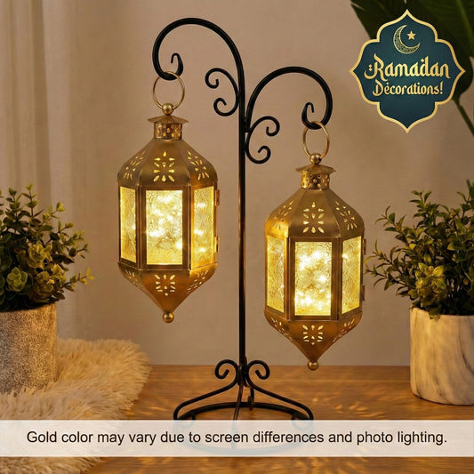Hanging Moroccan Decorative Candle Lantern Holders for Outdoor Décor - Gold Hanging - PT01