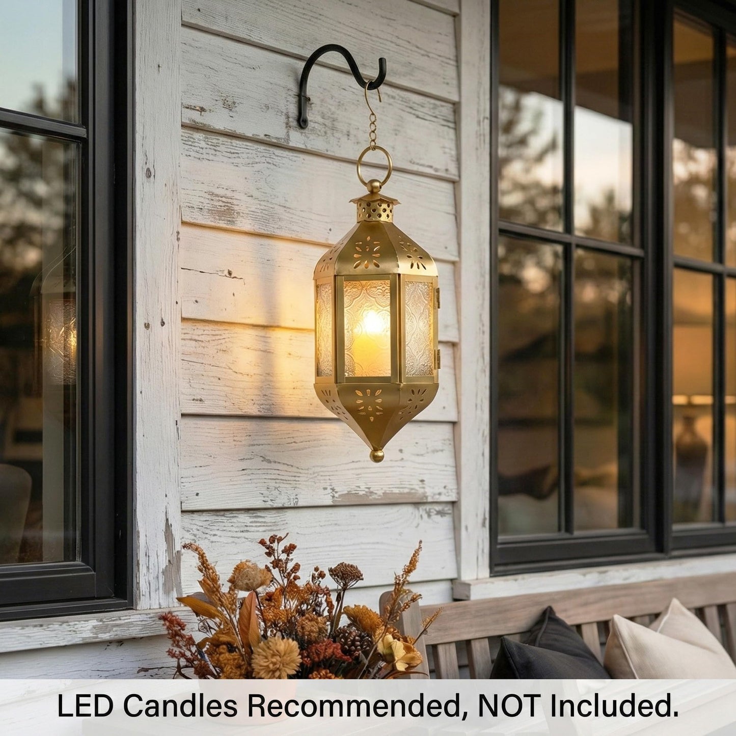 Hanging Moroccan Decorative Candle Lantern Holders for Outdoor Décor - Gold Hanging - PT02