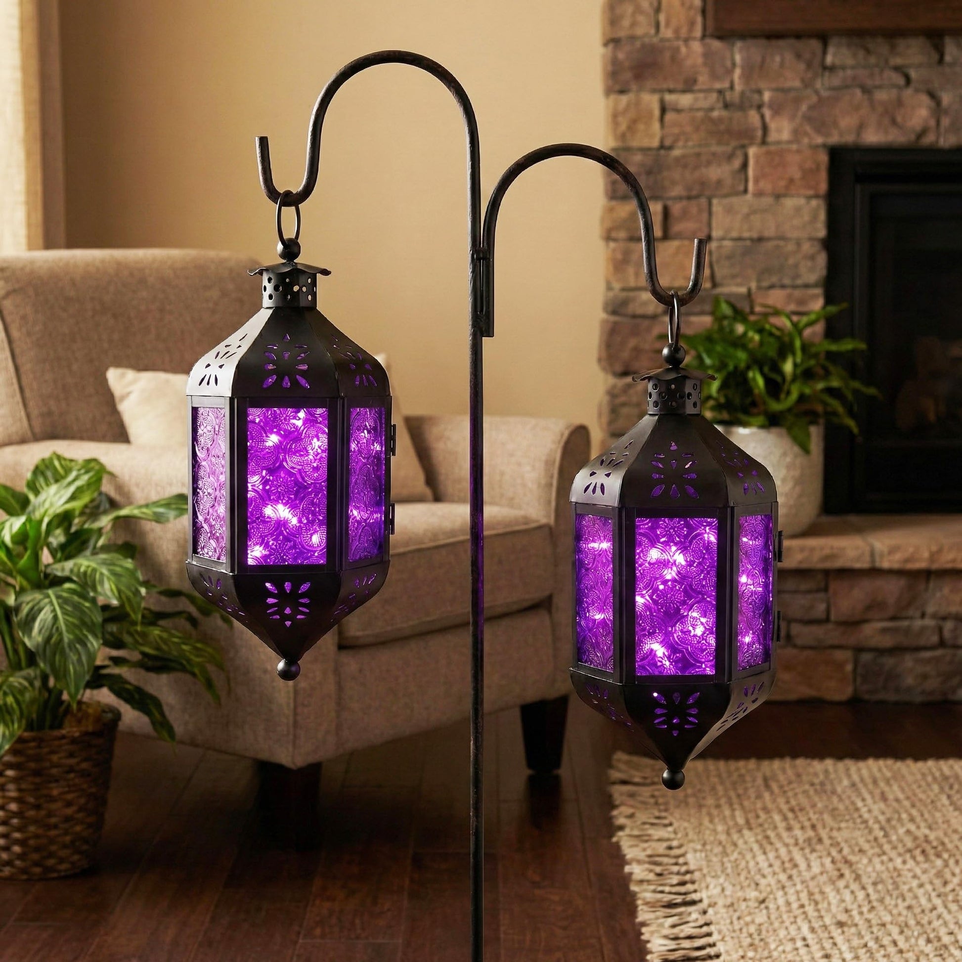 Hanging Moroccan Decorative Candle Lantern Holders for Outdoor Décor - Royal Purple Hanging - PT05