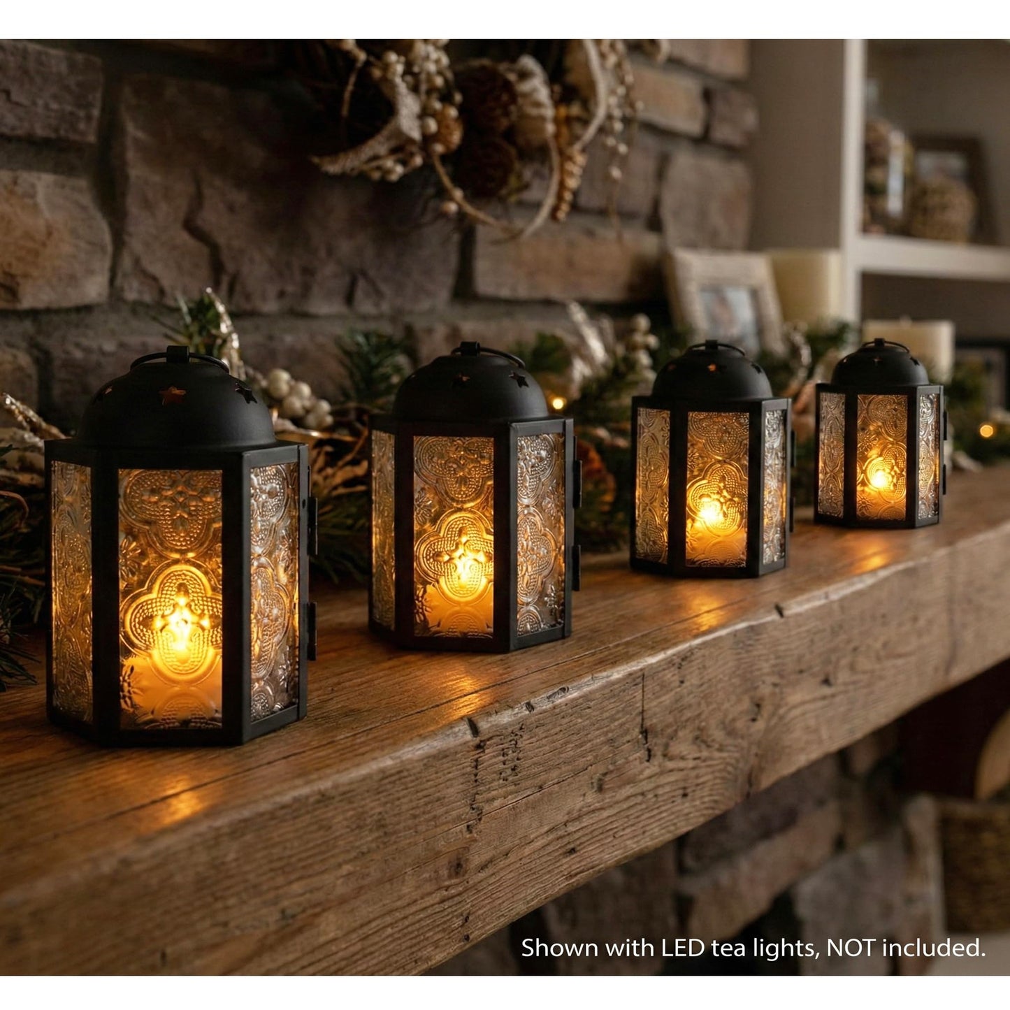 Mini Moroccan Tea Light Candle Holder Lanterns – 4.25" Small Decorative Lantern for Table or Hanging, Metal with Glass Panels – Ramadan, Wedding, Home Decor, Fr - Frosted Clear 4 - PT02
