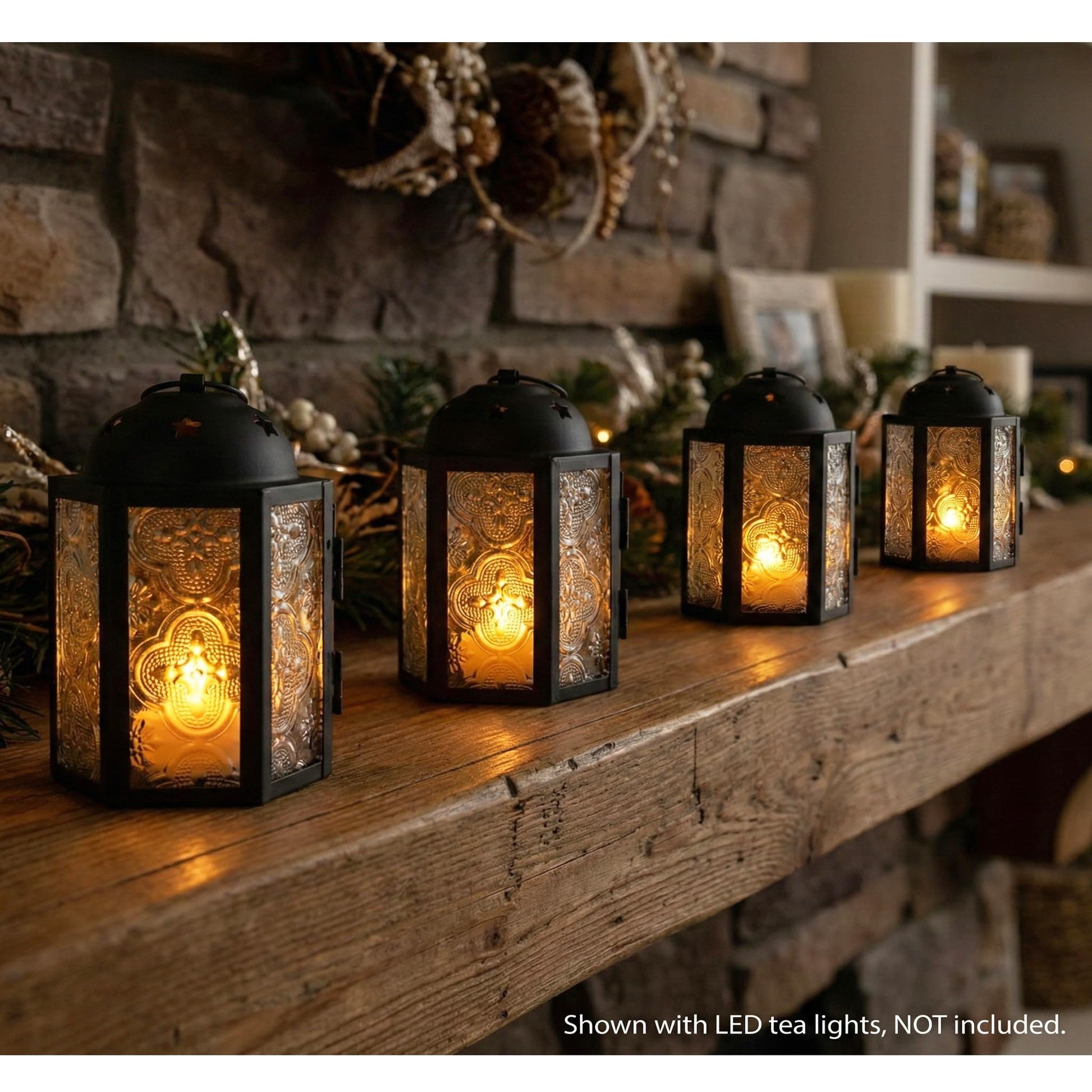 Mini Moroccan Tea Light Candle Holder Lanterns – 4.25" Small Decorative Lantern for Table or Hanging, Metal with Glass Panels – Ramadan, Wedding, Home Decor, Fr - Frosted Clear 4 - PT02